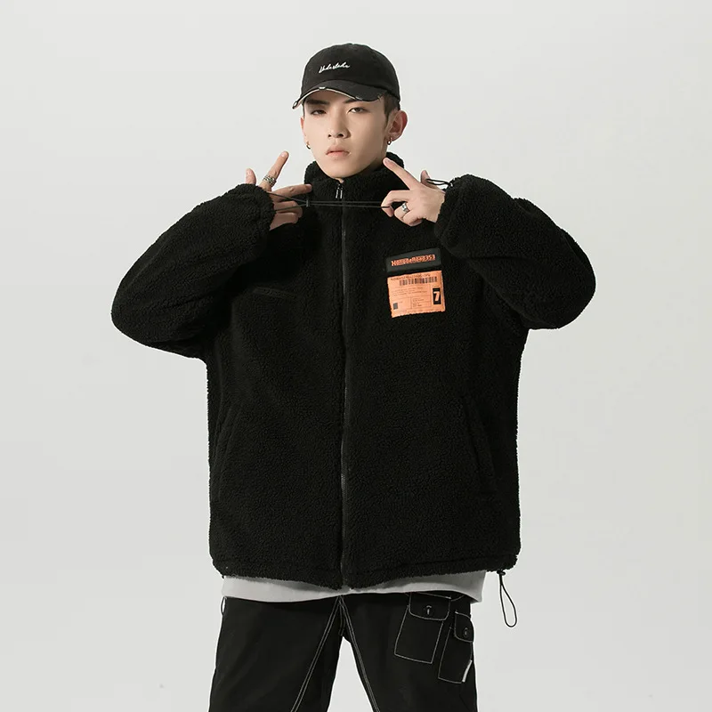 Winter Clothes New Granular Velvet Patch Zipper Cardigan Cotton Coat Cashmere Shadowless Wall Thicken Men Clothing