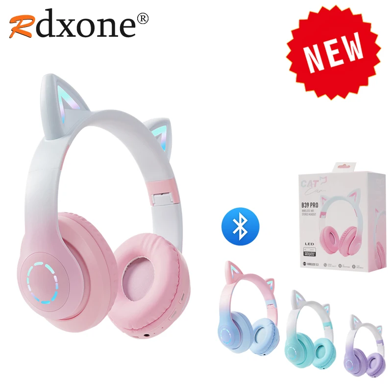 

Wireless Headphone Flash Light Cute Cat Ears with Mic Control LED Kid Girl Stereo Music Helmet Phone Bluetooth Headset Gift