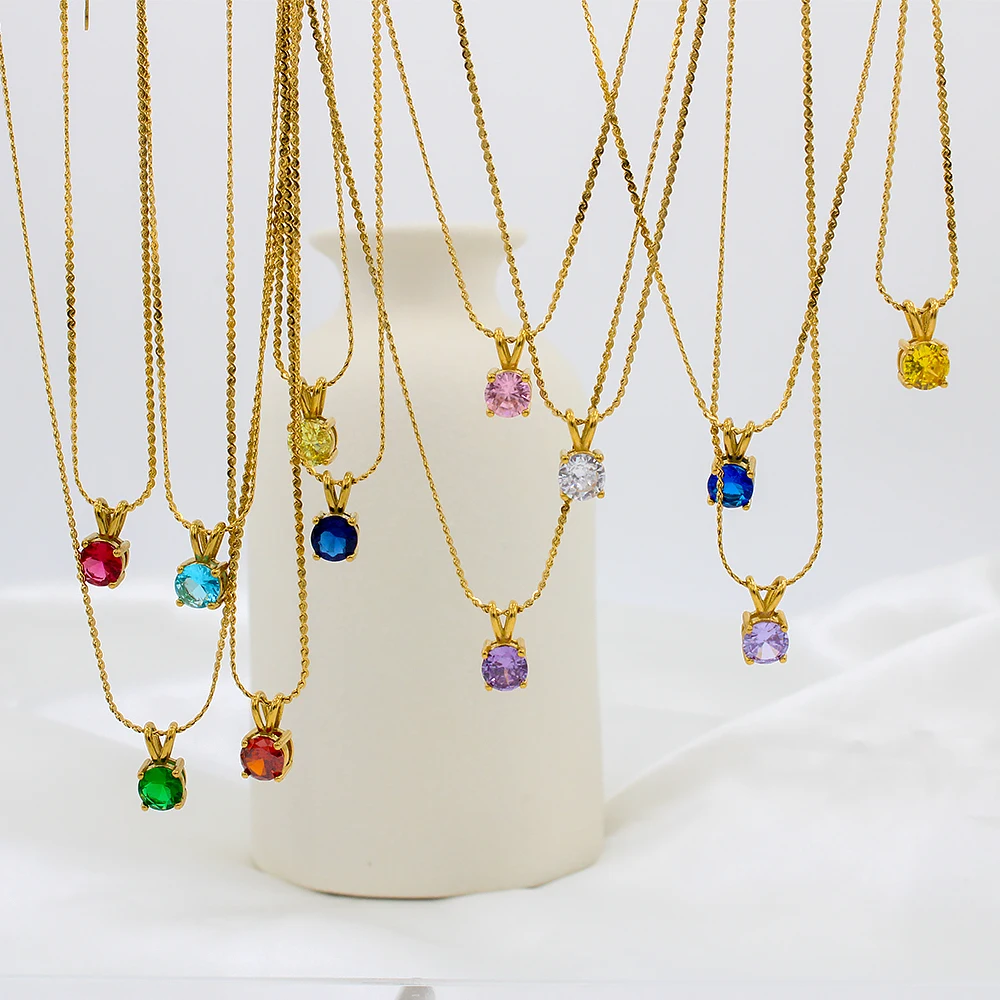 

Pendant Necklace 12 Month Lucky Birthday Stone Tennis Snake Keel Clavicle Chain Color Zirconium Multicolored Jewelry YS139
