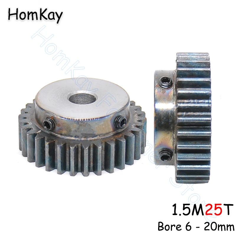 Mod 1.5 25T Spur Gear Bore 6 6.35 7 - 20mm 45# Steel Transmission Gears 1.5 Module 25 Tooth Motor Pinion DIY Accessories Parts
