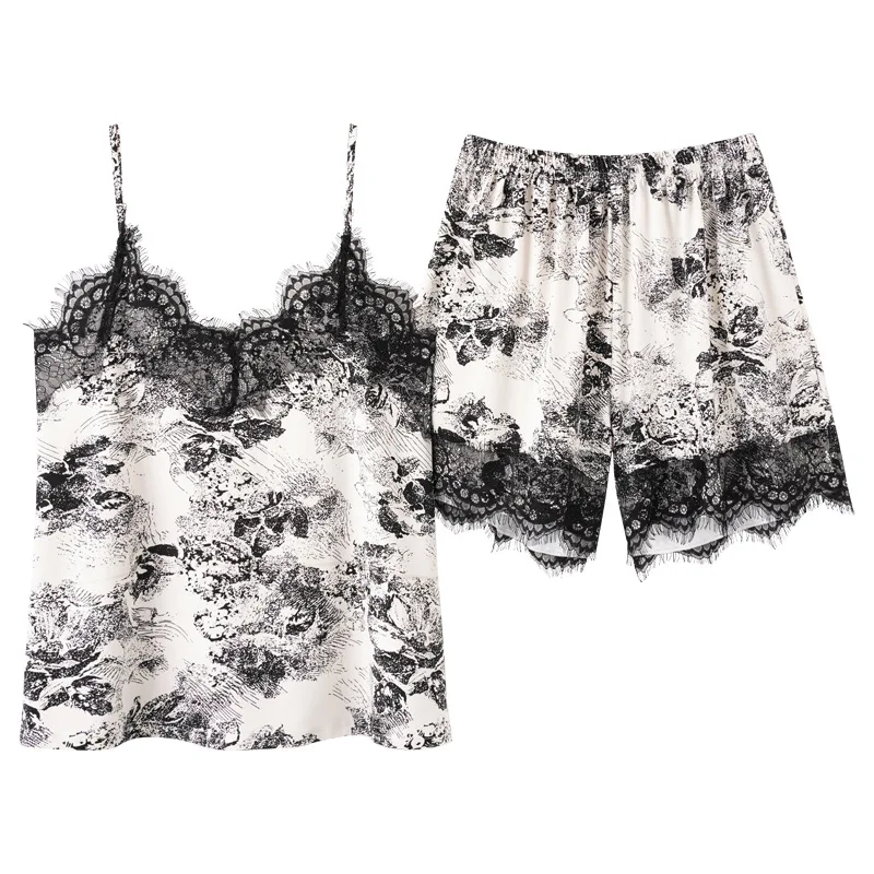 Summer Pajamas for Women's  Thin Section Sleeveless Sling V-neck Lace Decoration Retro Noble Style Casual Home Sexy Nightgowns