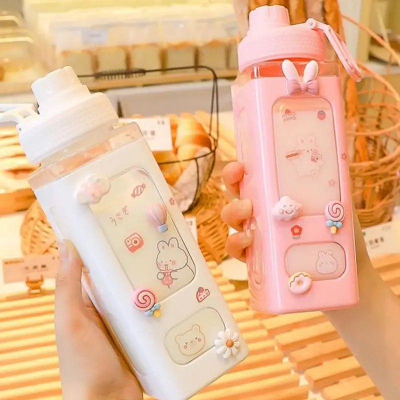 

700ml Cute Kids Water Bottle For School Kawaii Cup With Sticker Straw BPA Free Portable Travel Juice Mug Drinking Kettle Gift