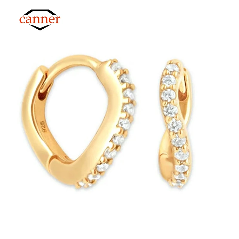 

CANNER 925 Sterling Silver Gold Plating Irregular Wave Piercing Hoop Earrings For Women Huggie Earring Fine Jewelry Pendientes