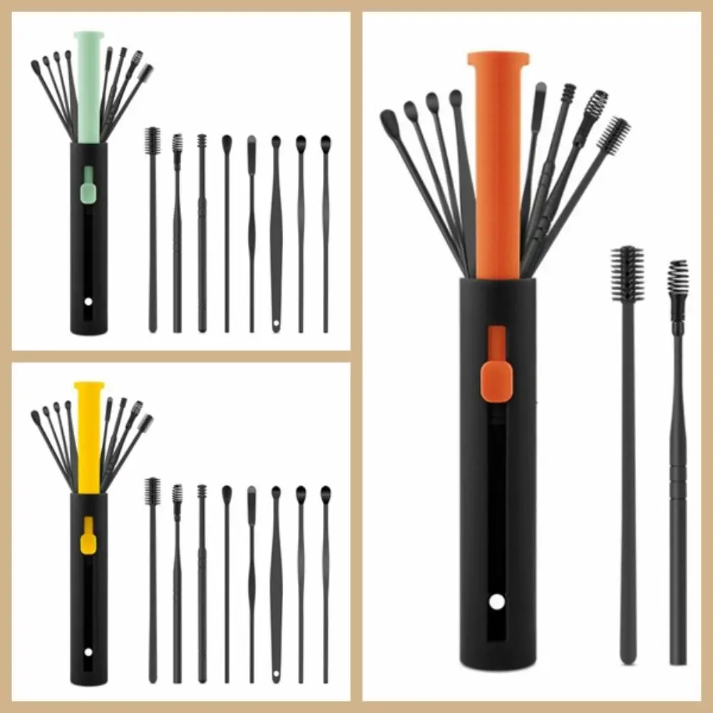 

8Pcs/set Portable Ear Cleaning Tool Reusable Stainless Steel Ear Wax Pickers Push-pull Tube Spiral Ear Spoon Children Adults