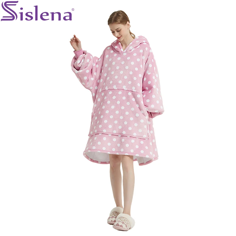 

Double Weighted Oversized Hoodie Pink Blankets with Sleeves Winter Sherpa Fluffy Soft Flannel Luxury Giant TV Blanket Women