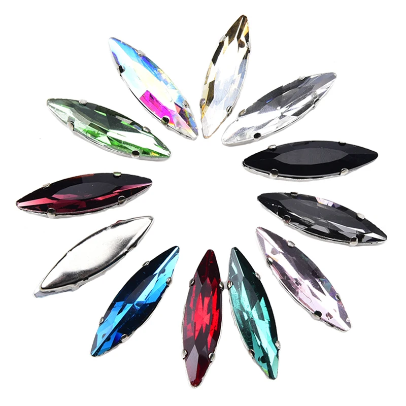 

15Pcs/Pack 10X35Mm Long Horse Eye Sewing Rhinestone Colorful Glass Crystal Stone Jewelry For Crafts Shiny Clothing Embellishment