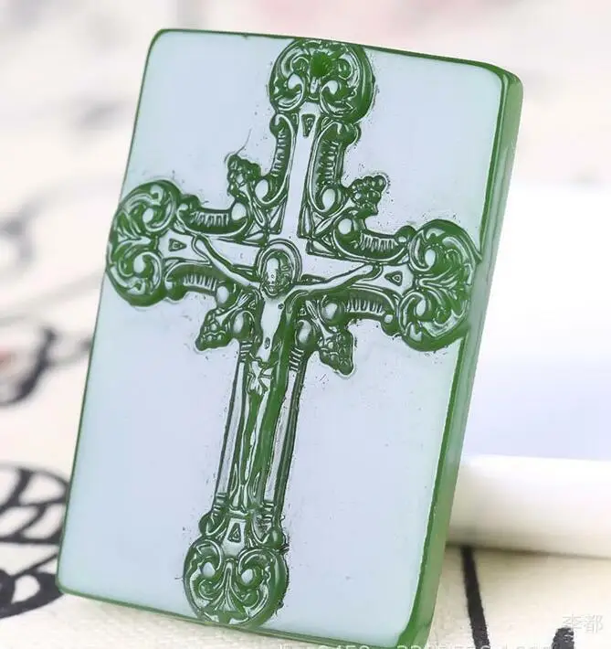 

Амулет-крест, зеленая Подвеска из натуральной яшмы, Нефритовая статуя, коллекция камней из Китая, ручная резьба, ювелирные изделия, модные п...