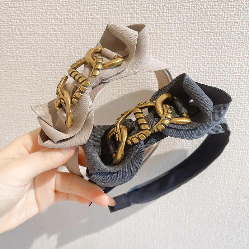 

2022 Fabric Bow Headband Heavy Industry Metal Wide Edge Headband Hair Accessories Hairpin Hair Clip Hair Clips for Women