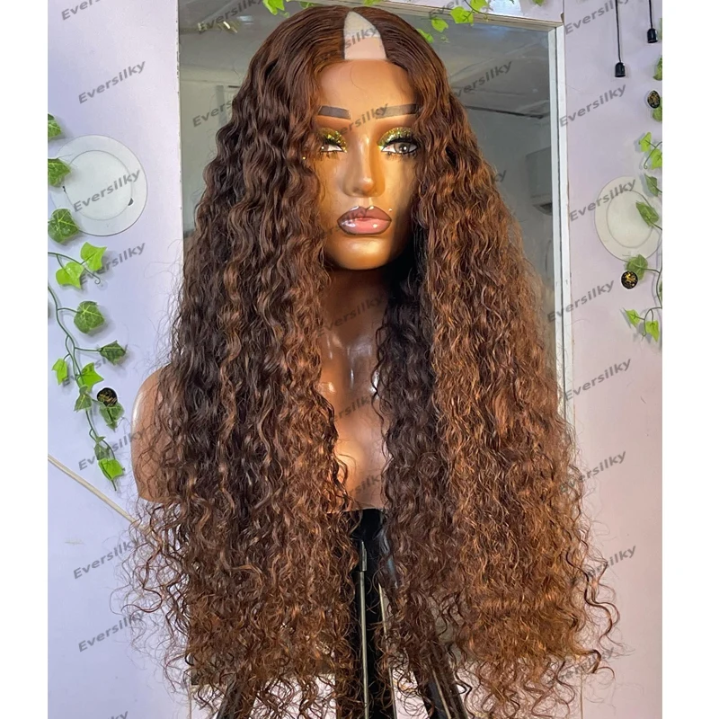 Water Wave Curly Human Hair 1x4 Opening V Part Wigs for Black Women Glueless 200Density Light Cool Golden Blonde U Part Wigs