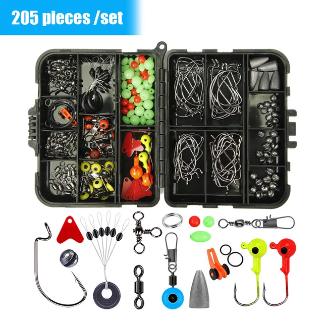 205PCS/Set Fishing Tackles Set Portable Fishhook Sinkers Hooks Lures Reusable DIY Assortment Accessories Kit with Storage Box 1