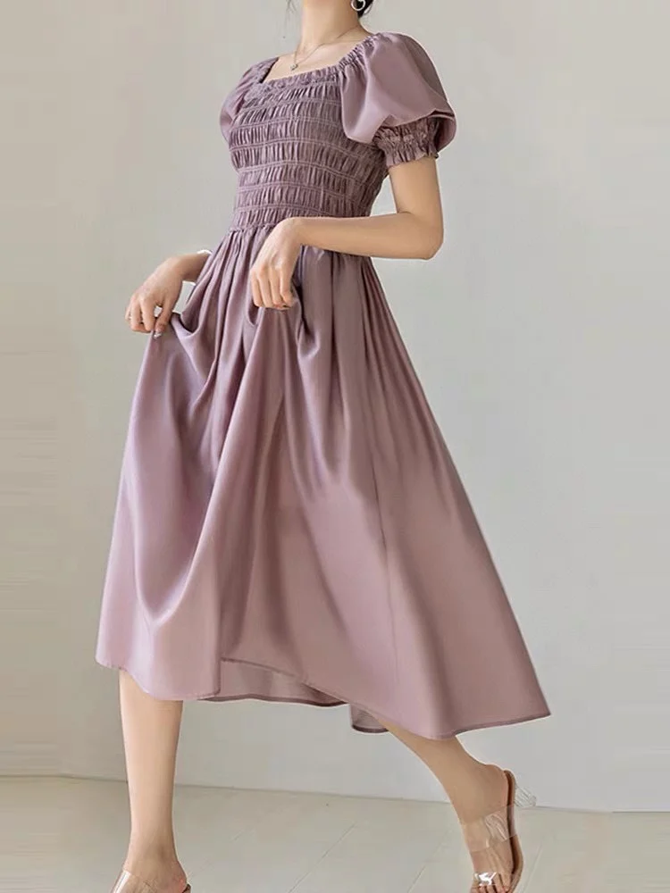 

2023 spring and summer women's clothing fashion new Square collar dress0609