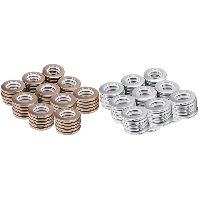 

Retail 100Pcs Curtain Grommet, Inner Diameter 43Mm Curtain Eyelet Rings Low Noise Roman Ring - 50Pcs Coffee & 50Pcs Silver