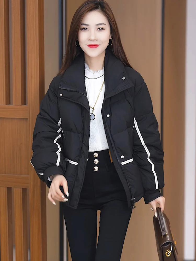 Женский пуховик 2023 зима новая мода воротник-стойка универсальное белое пуховое