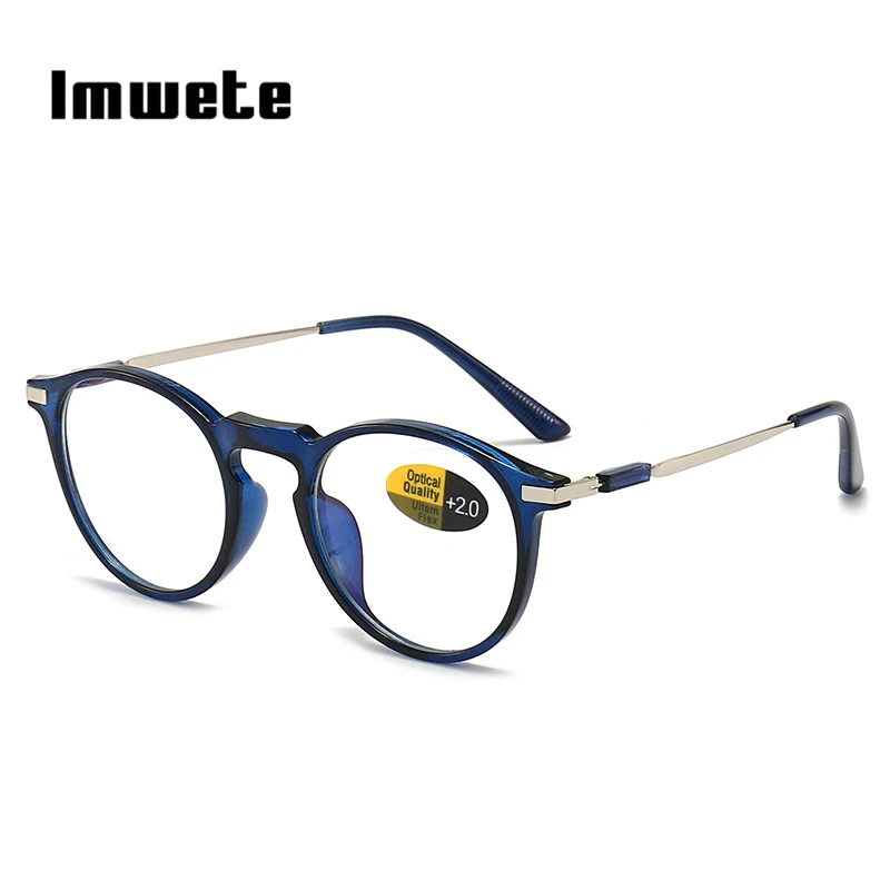 

Очки Imwete для чтения с защитой от сисветильник света для мужчин и женщин, модные легкие солнцезащитные, в круглой оправе, в стиле ретро, при дальнозоркости, по рецепту, + 200