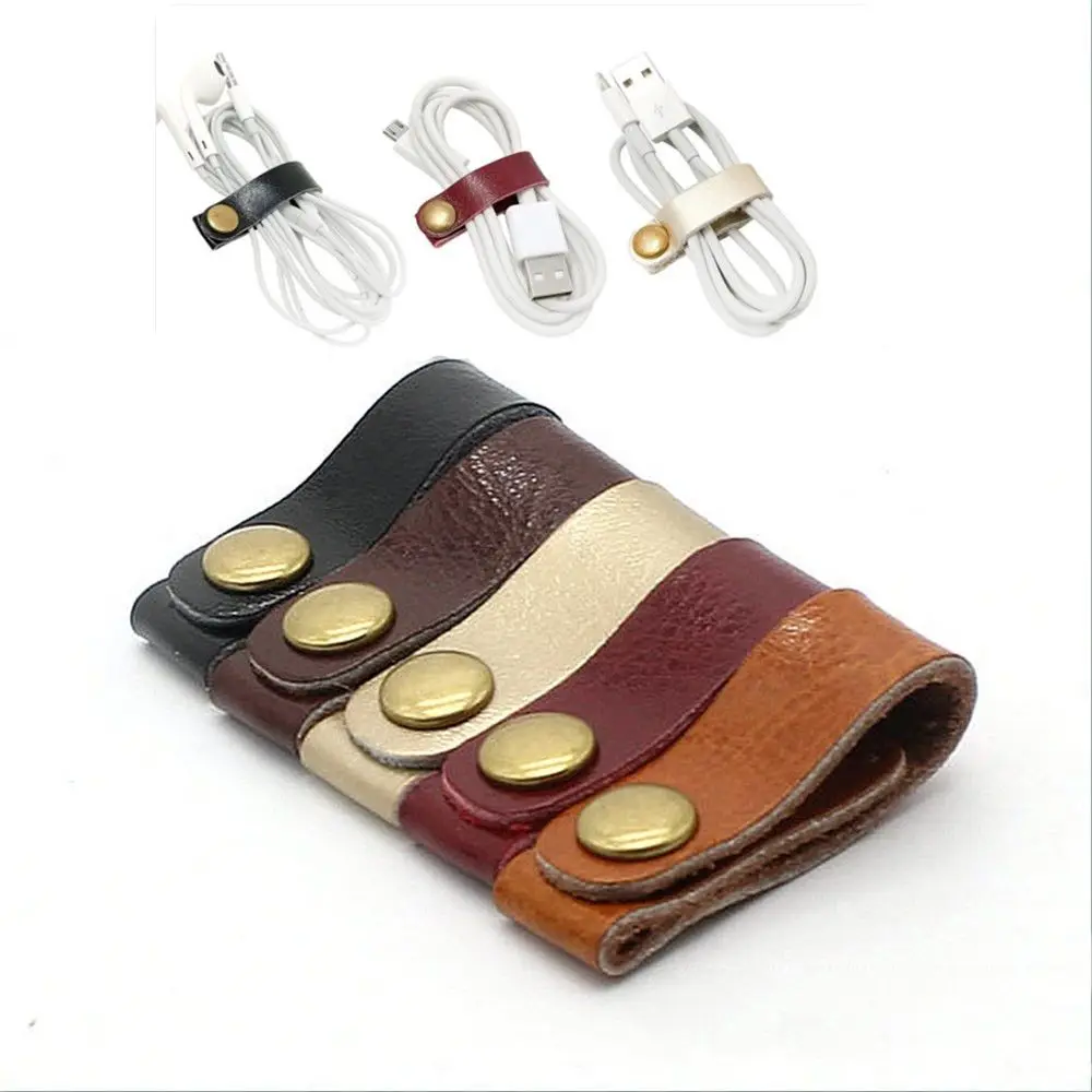 

2pcs/lot Genuine Leather Cable Winder Wrapped Cord Data Line Earphone Clip Charger Organizer Management Wire Organizer