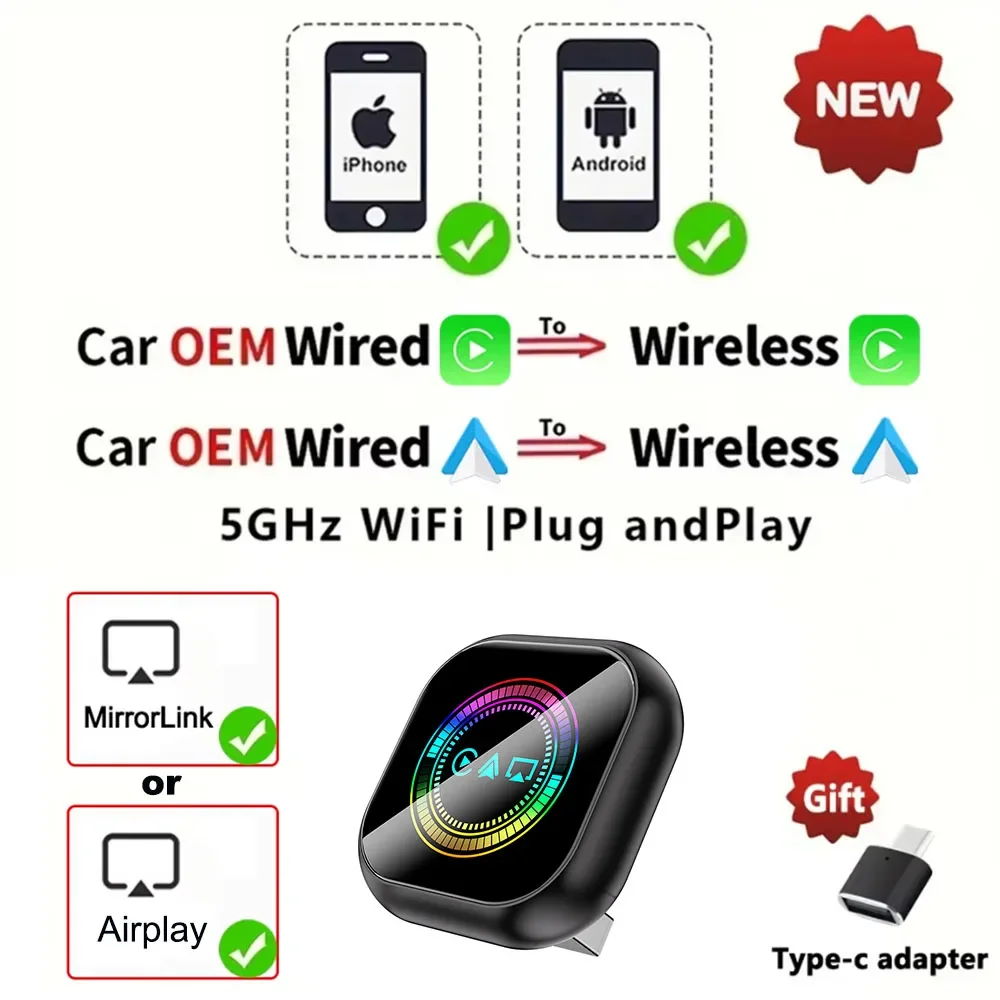 

Адаптер 3-в-1: Проводной CarPlay, Беспроводной AirPlay, Android Auto, MirrorLink, Bluetooth, Wi-Fi, USB-донгл Для Audi