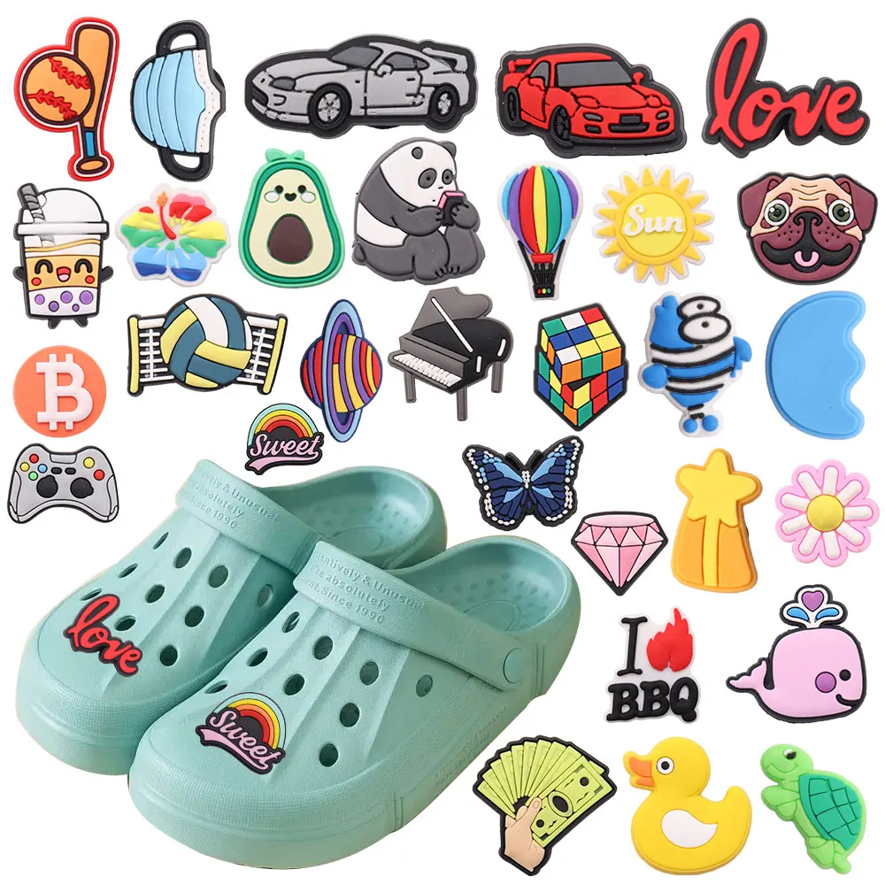 

Микс 50 шт. ПВХ Croc Jibz Sun собака пианино рыба Бейсбол цветок авокадо планета бабочка волейбол сандалии обувь