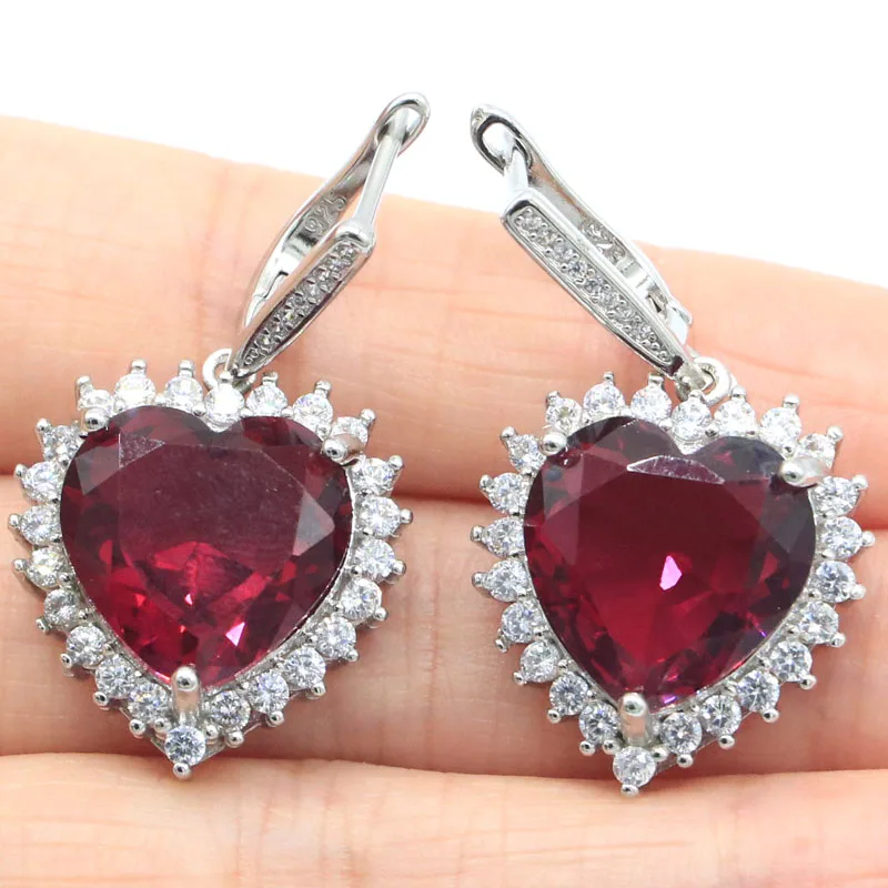 Женские свадебные серебряные серьги 37x19 мм в форме сердца с лондонским голубым топазом розовым турмалином и белым кубическим цирконием