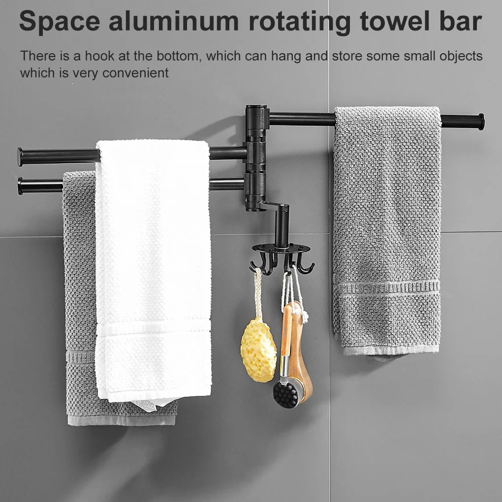 

Kitchen Towel Holder Paper Rack Bathroom Towel Holder For Bar Home Rotating Wall-Mounted Shower Room Accessories With Hooks 1pcs
