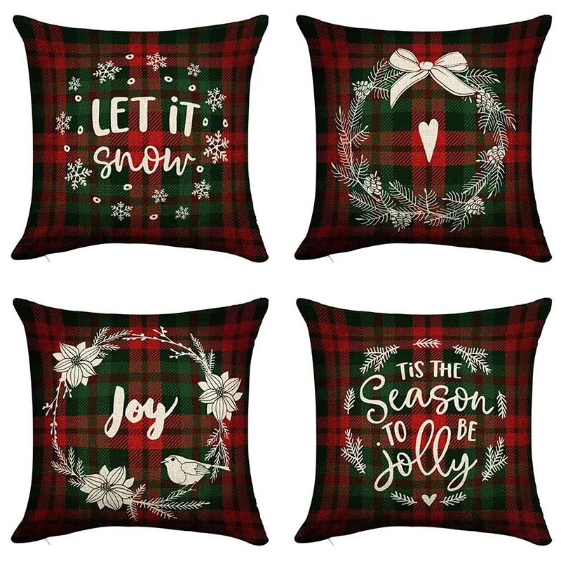 

Pillow Covers 18X18 Inch Set Of 4 With Greeting Finch Bird And White Christmas Wreath Made Of Poinsettia