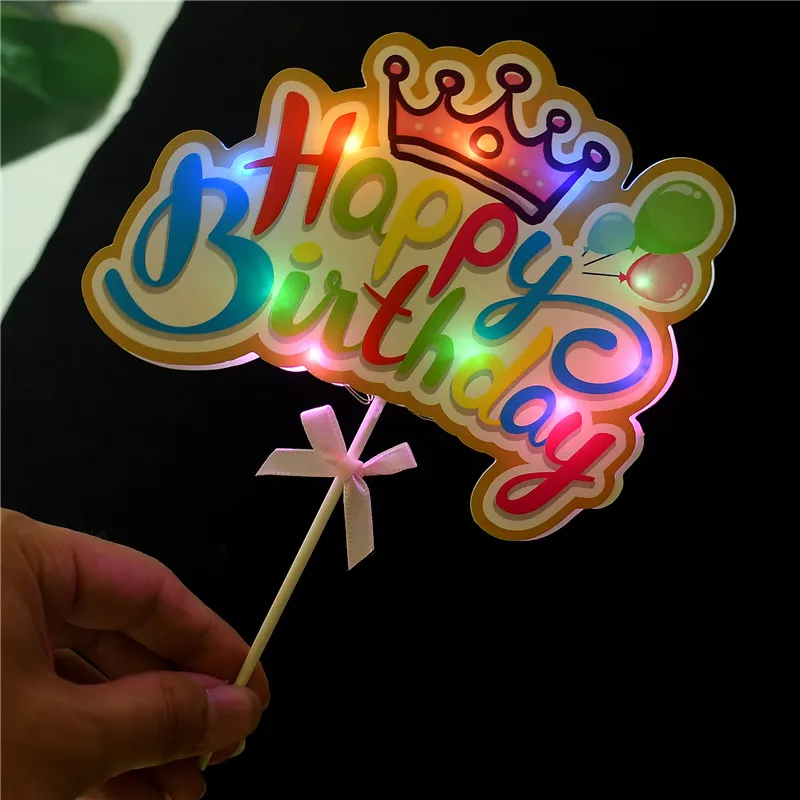 50Pcs Led Happy Birthday Light Cake Paper Topper Kids Baby Party DIY Baking Cosplay Flags Insert Supplies Flashing Decor