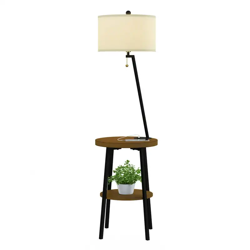 

Floor Lamp with USB made of Venner Wood and Iron in Brown and Black