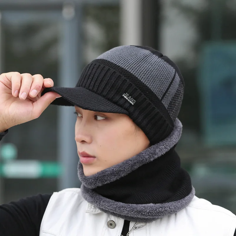 

Ski Cap Scarf Set Skullies Beanies Winter Warm Wool Knitted Hats Men Male Gorgas Bonnet Hats Christmas Father Cap Gift for Women