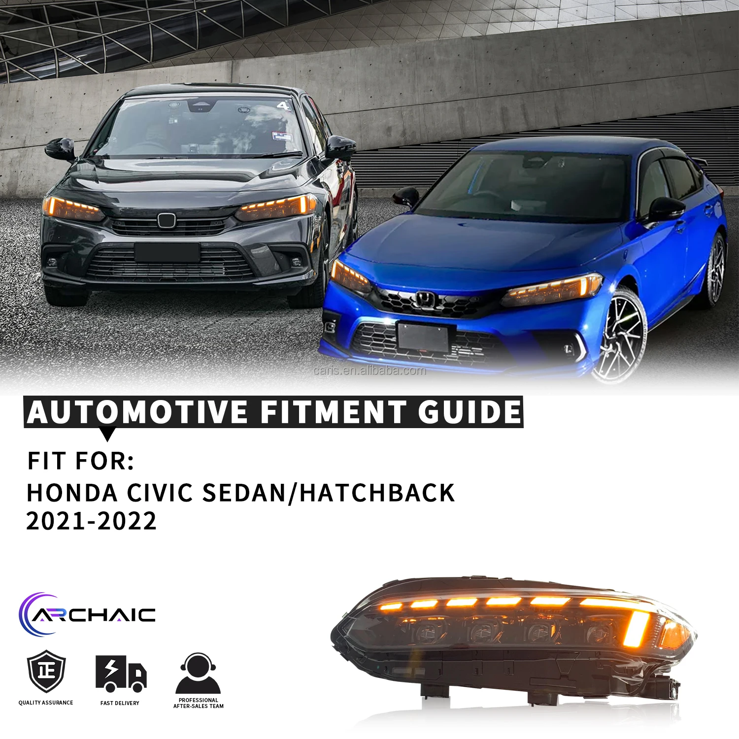 Новый дизайн Archaic для 11-го седана и хэтчбека Civic полностью светодиодные фары 2021-2022