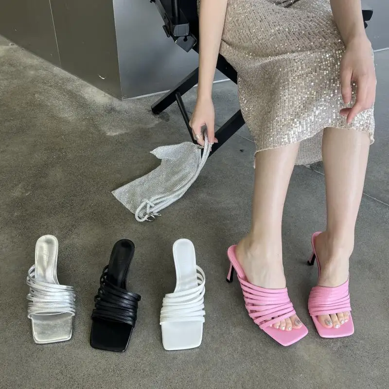 

Summer New Fine Heel High Heel Thin Belt Combination Open Toe Fashion Slippers Sandals Outside Wear
