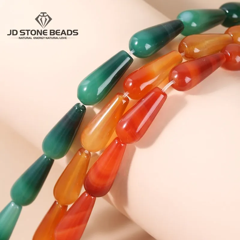 

Бусины из натурального красного, зеленого Агата в форме капли воды, 8 х20 мм, незакрепленные бусины-разделители для изготовления ювелирных из...