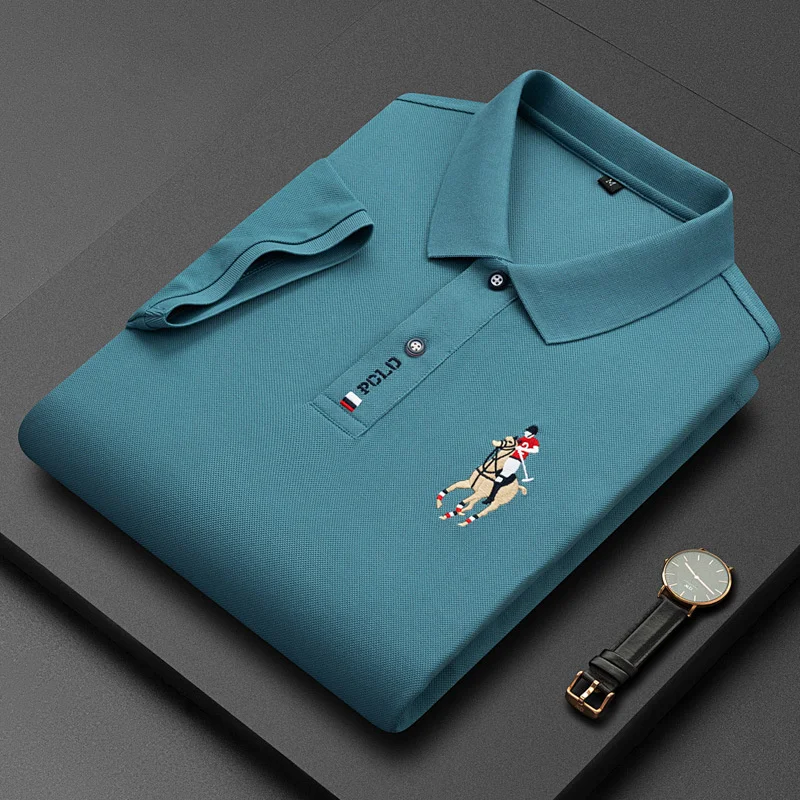 

2023 Summer Men Polo Sirt Fasion Brand Business Casual Lapel Button Luxury Embroidery Sort Sleeve T-Sirt Male Clotin