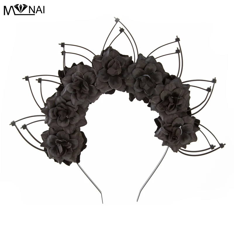 

Gothic Godness Halo Crown Vintage Lolita Flowers Zip Tie Headpiece Girls Cosplay Party Hair Band