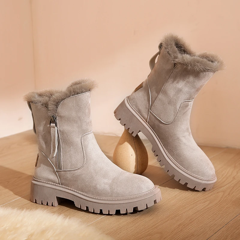 NEW Snow Boots Women 2023 Winter Warm Fashion Designer Platform Boots Gladiator Non-slip Short Plush Flats Suede Shoes Mujer