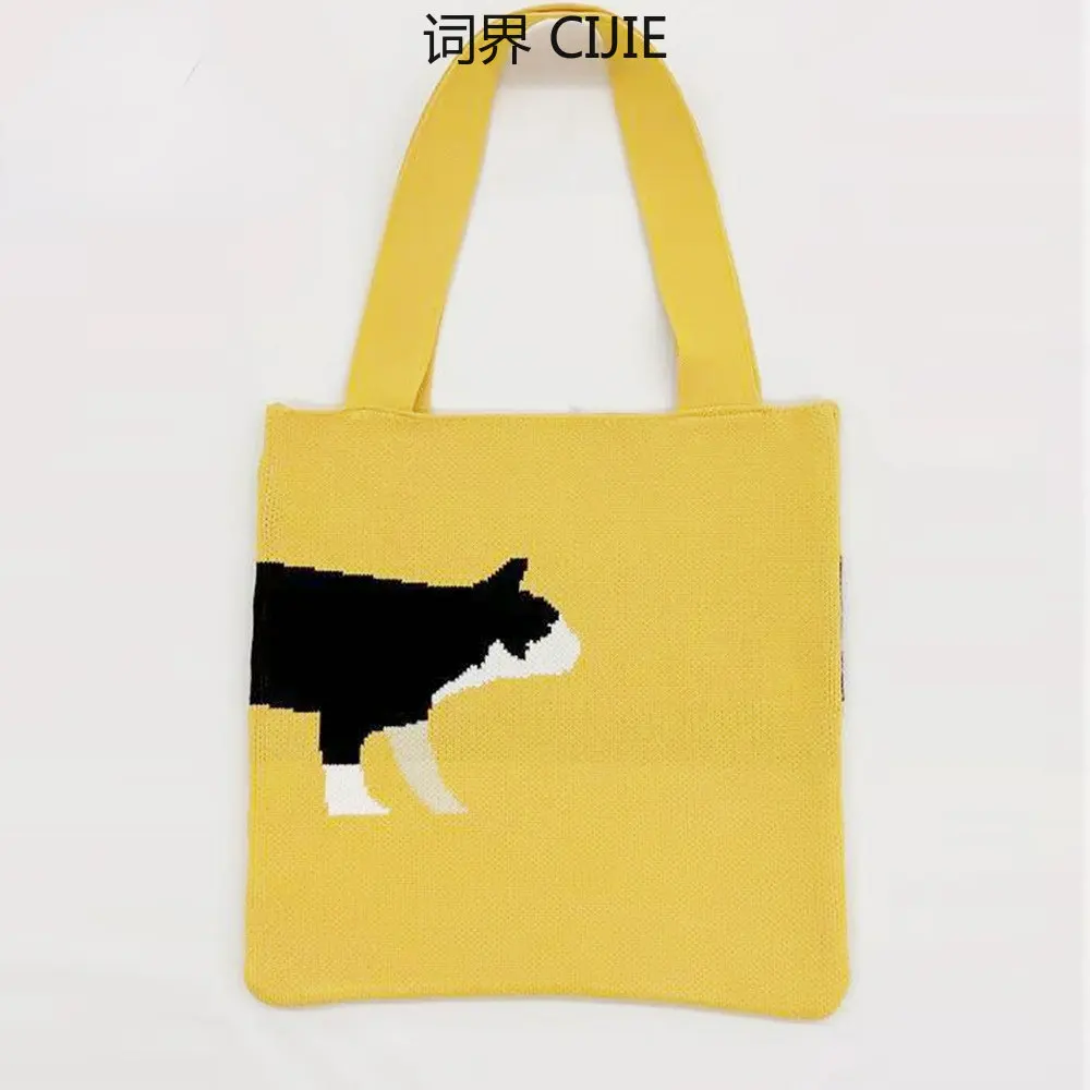 

CIJIE New Handmade Wool Women's Woven Hand Shoulder Bag Knitted Shopping Bag