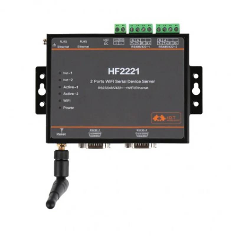 HF2221, 2-портовый последовательный сервер RS232/RS485/RS422 для Wi-Fi Ethernet-устройства, конвертер DTU 5-36 В постоянного тока