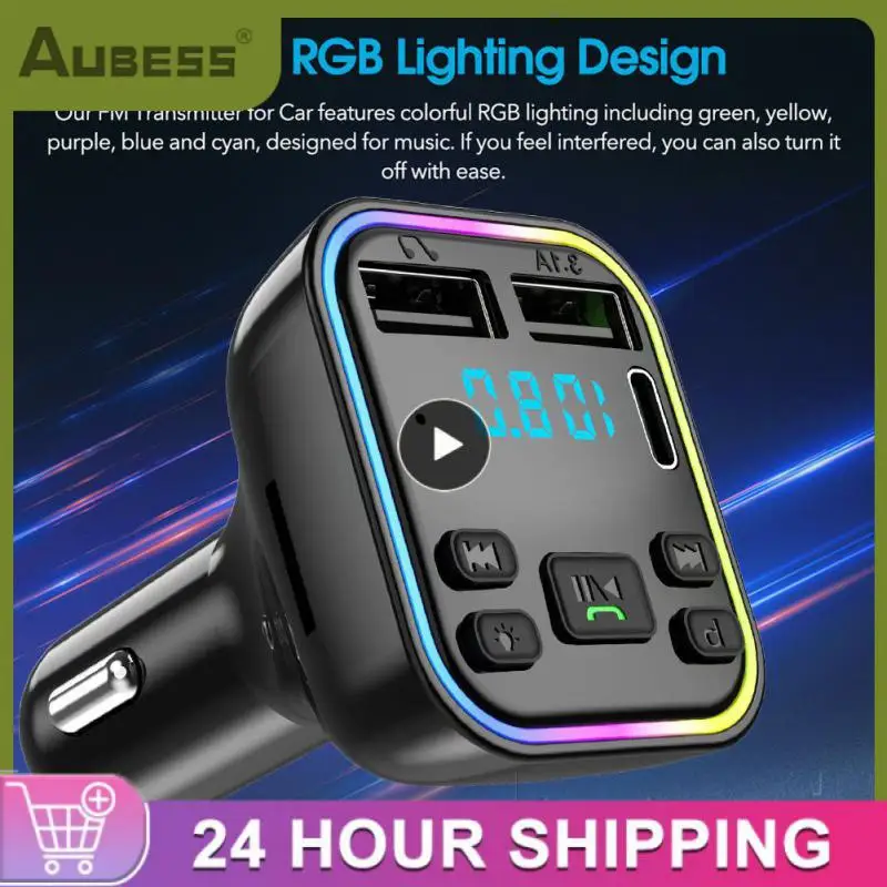 

Car 5.0 Fm Transmitter Colorful Ambient Light Handsfree Mp3 Modulator Player Pd Type-c Dual Usb 3.1a Car Charger