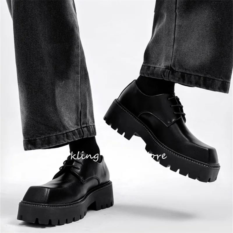 Модные мужские туфли дерби с квадратным носком кожаная обувь на танкетке в