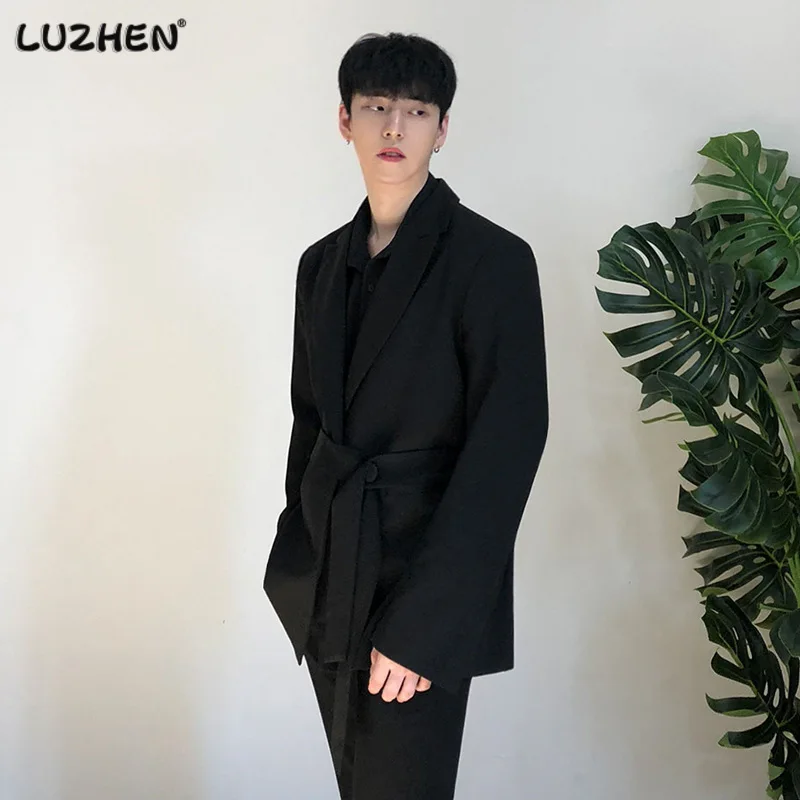 

LUZHEN 2023 Новая мода оригинальный бандажный дизайн мужской повседневный Блейзер Пальто Высокое качество однотонный элегантный джентльменский жакет 97ae2c