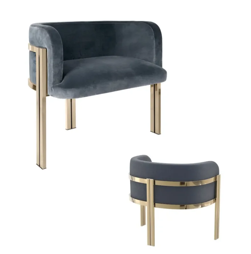 

Luxury Gold Stainless Steel Accent Chair Velvet Upholster Armrest Lounge Chair