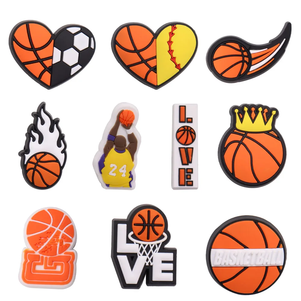 

50pcs Wholesale Basketball Heart Children Shoes Accessories DIY Cool Garden Sandals Buckle Decorations For Croc Jibz Charm
