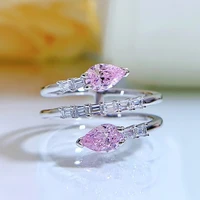 2022 new 925 silver pink diamond open ring female fashion all match imported high carbon diamond