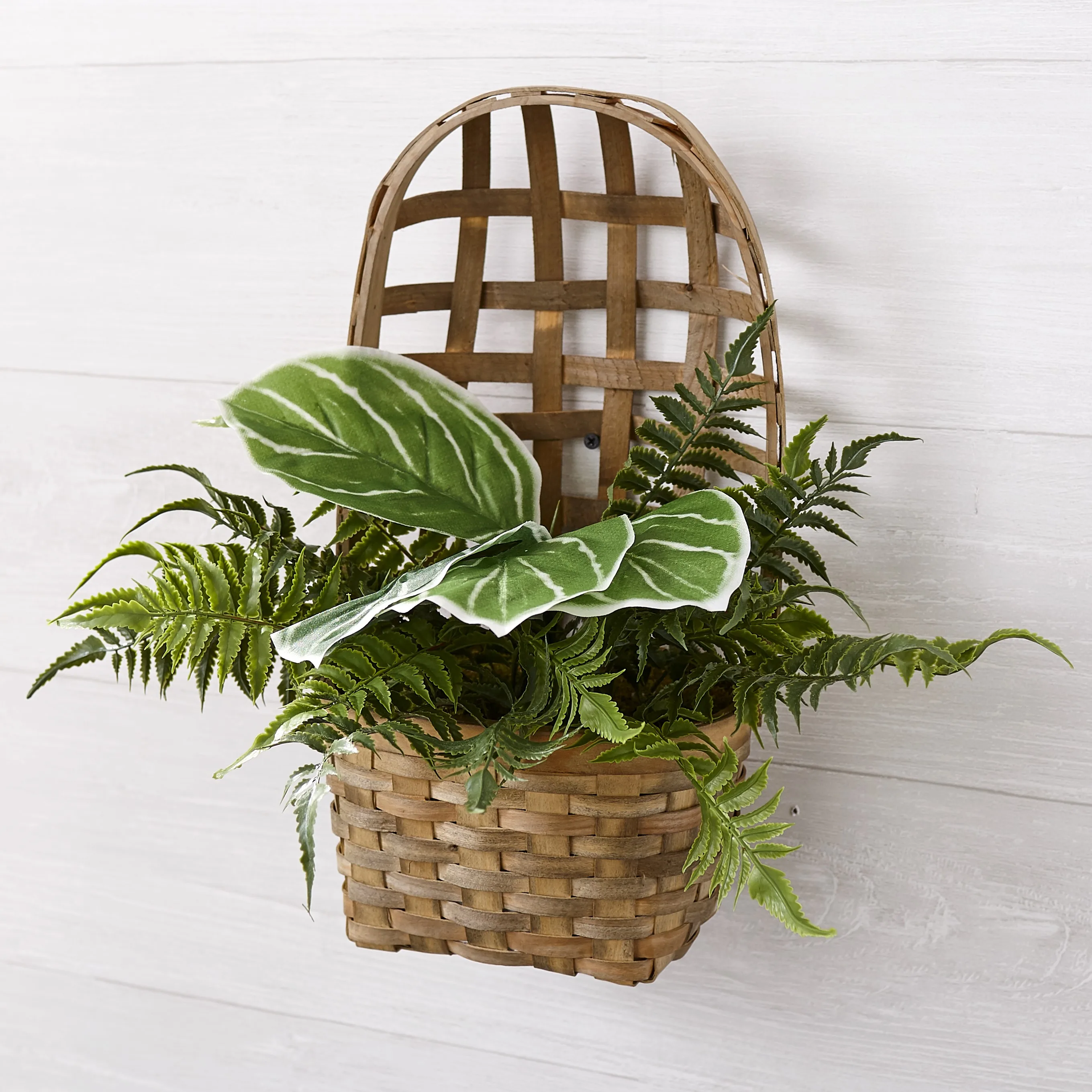 

Faux Fern in Wall Hanging Tobacco Basket - Artificial Indoor Plant