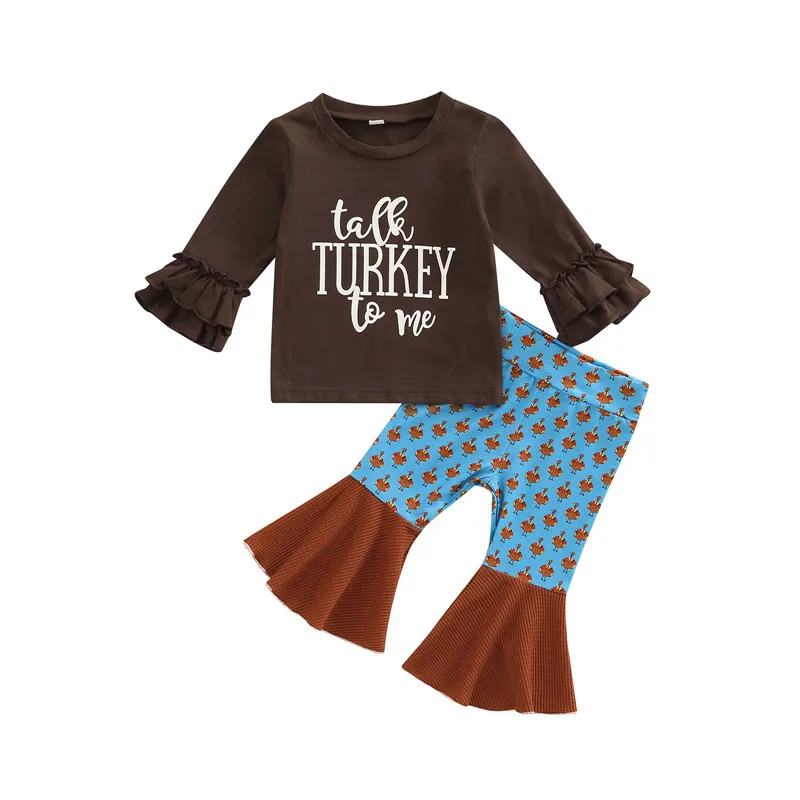 

Toddler Girl Thanksgiving Day Outfits 0-3 Years Long Sleeve Tops and Patchwork Flare Pants Set Infants Casual Suit Fall Clothing