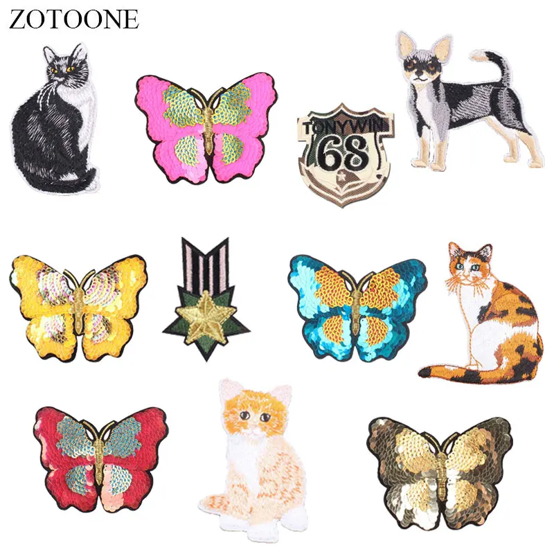 

ZOTOONE Cat Dog Patches Flower Stickers Badges Iron on Clothes Heat Transfer Applique Embroidered Applications Cloth Fabric H