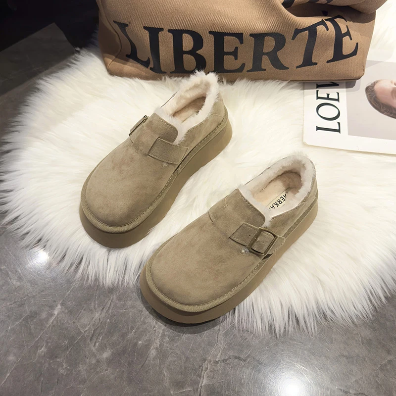 

Flats Women Ankle Snow Boots 2024 New Winter Warm Fur Shoes Designer Short Plush Chelsea Boots Suede Soft Sole Goth Femme Botas