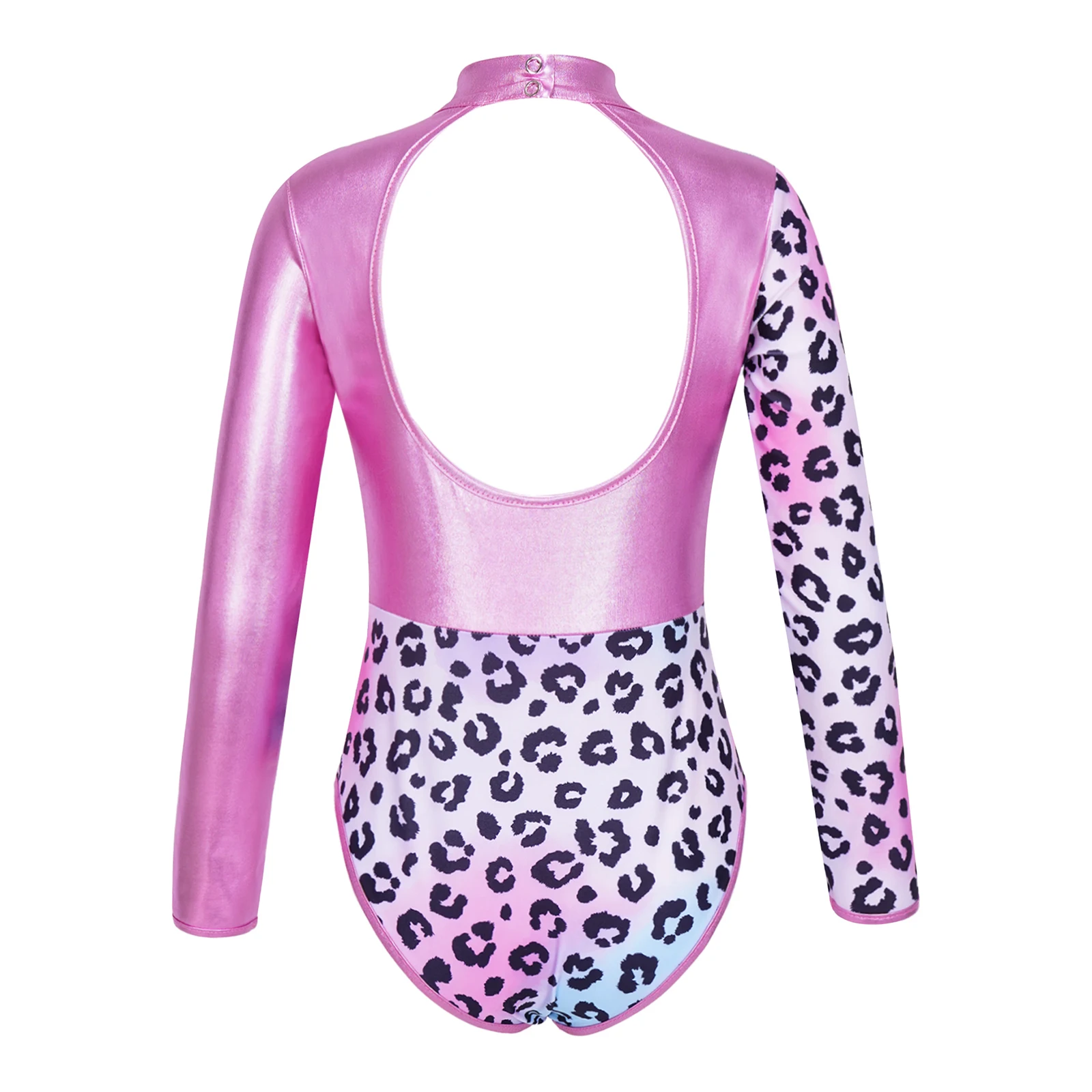Kids Girls Ballet Dance Bodysuit Leotard Long Sleeve Back Cutout Gymnastics Dancewear Skating Jumpsuit Costume Stage Performance