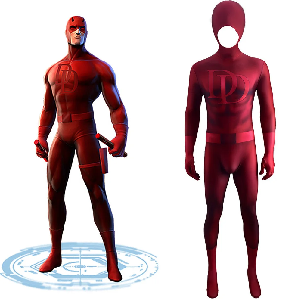 

Red Daredevil Costume Cosplay Spandex Lycra Halloween Costume Daredevil Superhero Zentai Suits Men Bodysuit for Adult Kids