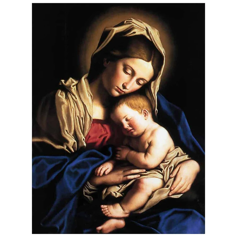 

DIY Diamond Virgin And Child Painting Diamond Embroidery Round Resin Diamond Cross Stitch Home Wall Decor 30X40cm