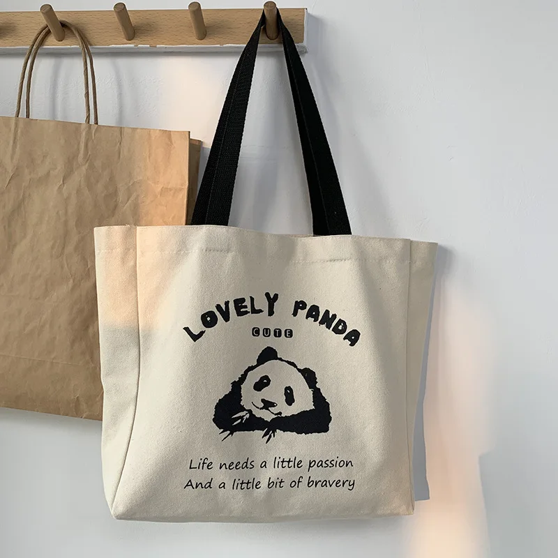 

Fashion Women Canvas Shoulder Bag Kawaii Cartoon Panda Print Tote Bag Casual Shopping Girl College Handbag Bag
