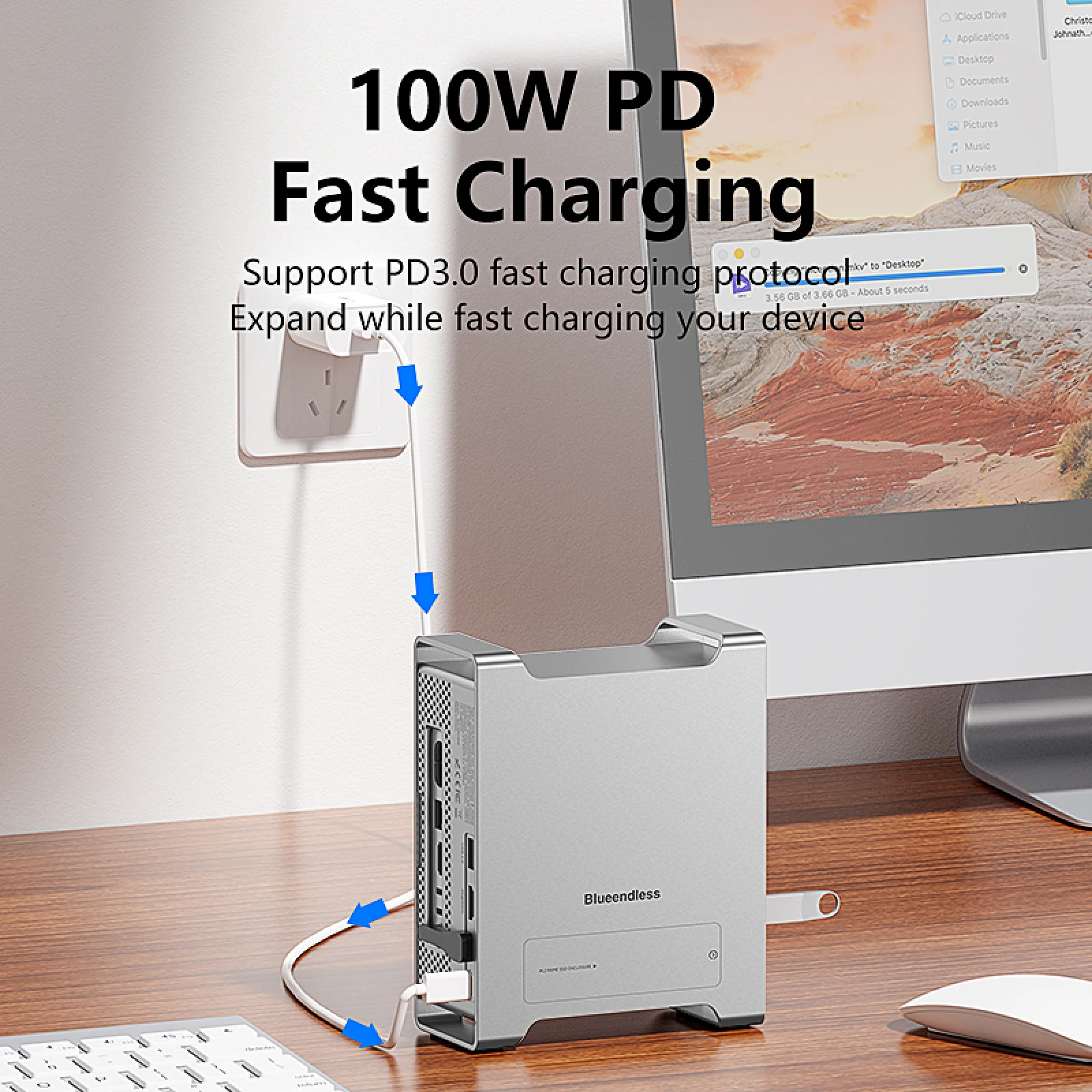 Фото Док-станция Stand Type-C с USB-C хабом и отсеком для M.2 NVME SSD для Mac Mini M4/M4 Pro, HDMI, USB3.2 Gen2, SD4.0, TF4.0 №2